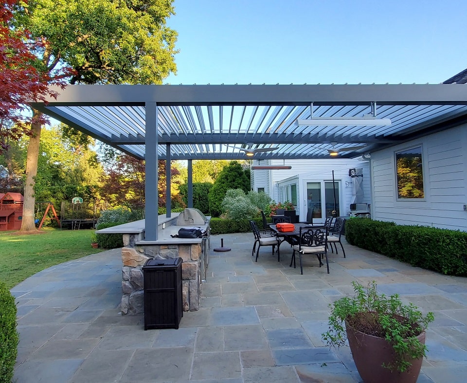 Grey Color Apollo Louvered Roof Installed Over Patio